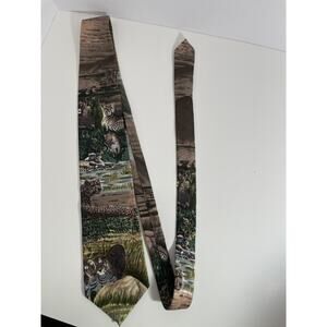 Vintage Wembley Endangered Species Mens Silk Tie Africa Tiger Cheetah Safari USA